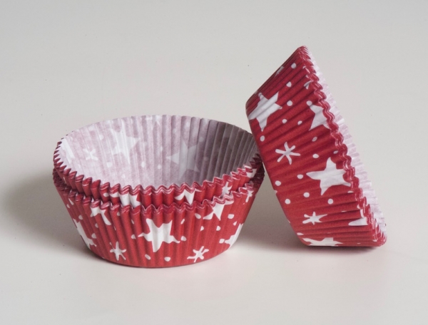 Cupcakes paper cup 60 pieces, red, white Star / Christmas at sweetART